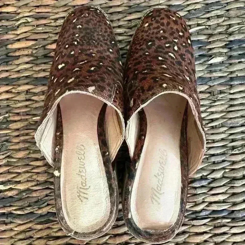 Womans Real Fur Slip-On Heels Mules Fall Animal Print Back To School l SIZE 7 - Picture 1 of 9